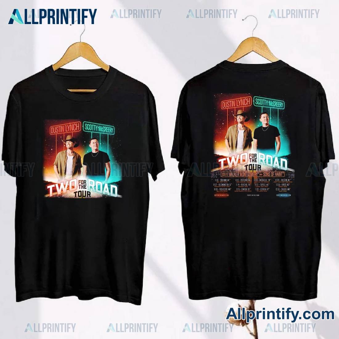 Dustin Lynch And Scotty McCreery Two For The Road Tour T-shirt YcTEidb
